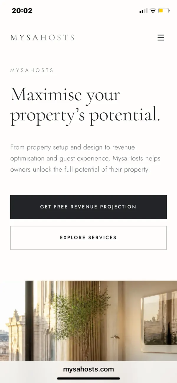Screenshot of the Mysa Hosts website on a mobile phone